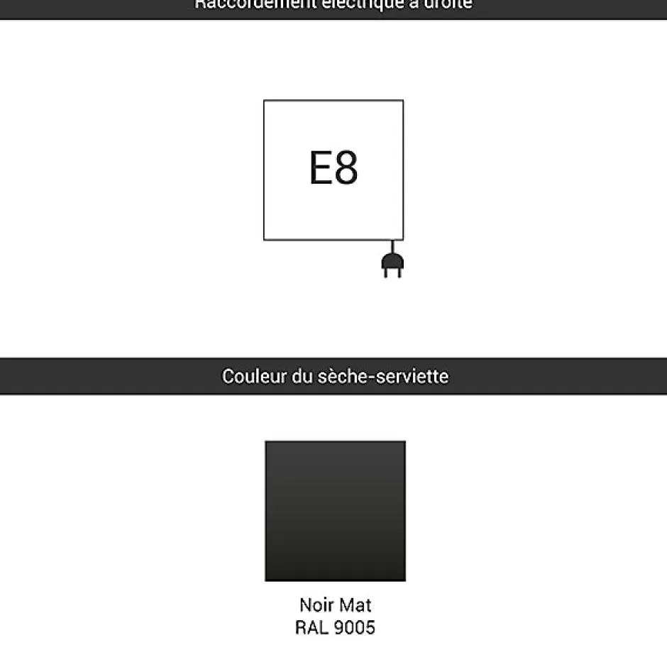 Matisere Sèche-serviette électrique noir - (HxL) 820x300mm - 300 Watts - 300 Watt - LIM820-300E8N* Sèche-Serviettes Électrique