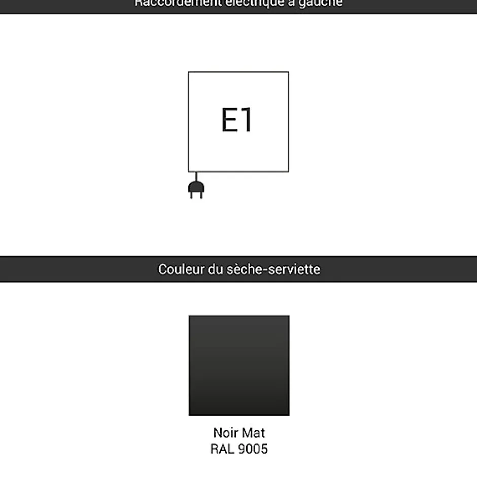Matisere Sèche-serviette électrique noir - (HxL) 760x400mm - 400 Watt - 400 Watt - ALE760-400E1N