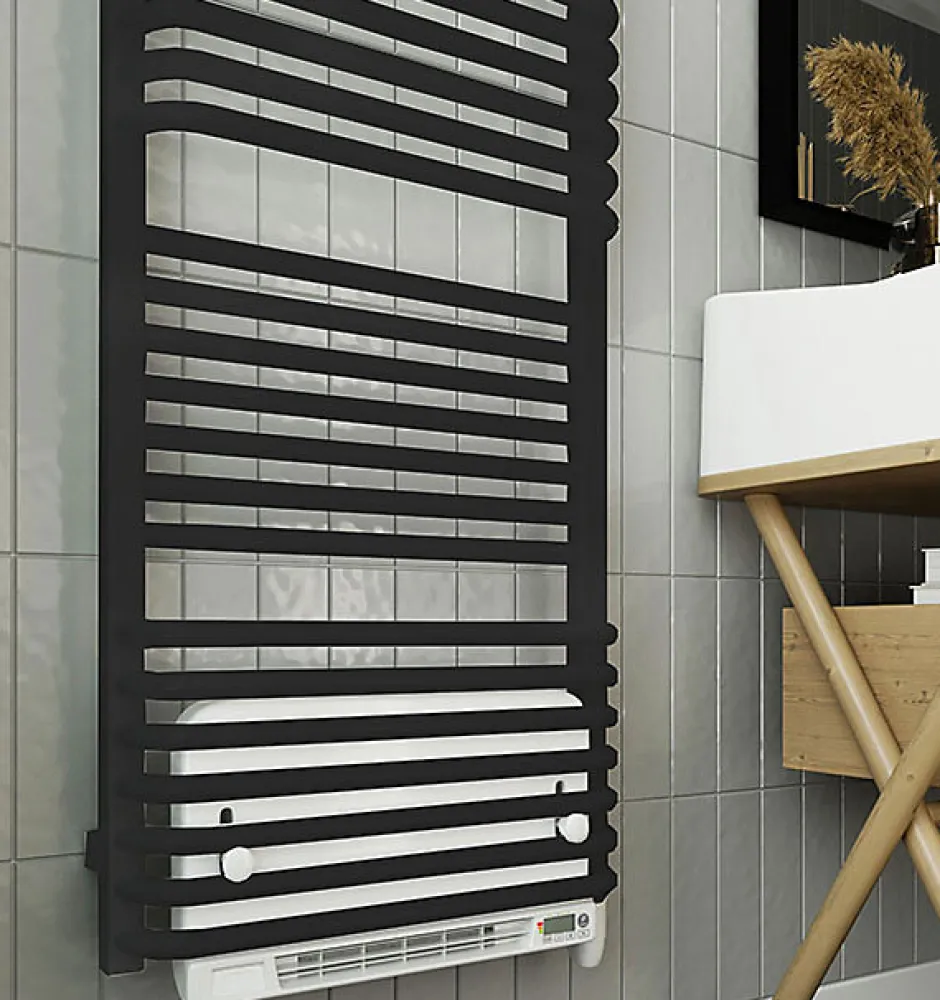 Matisere Sèche-serviette électrique noir de 1180mm de haut et 500mm de large - 600 Watt - POL1180/500E8NBLO