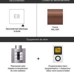 Matisere Sèche-serviette électrique programmable cuivré - HxL 1620x500 mm - 1000 Watt - MIC1620/500E8COPP* Sèche-Serviettes Électrique