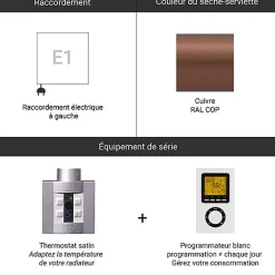 Matisere Sèche-serviette électrique programmable cuivré - HxL 670x500mm - 300 Watt - VIV670/500E1COPP* Sèche-Serviettes Électrique