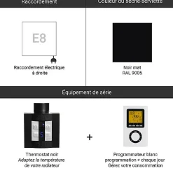 Matisere Sèche-serviette électrique programmable noir - HxL 1600x390mm - 800 Watt - CAN1600/390E8NP* Sèche-Serviettes Électrique