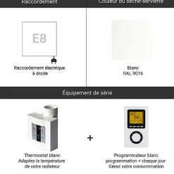 Matisere Sèche-serviette électrique programmable blanc - HxL : 760x300 mm - 300 Watt - ALE760/300E8BP* Sèche-Serviettes Électrique