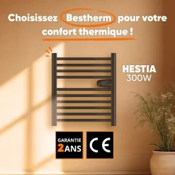 Bestherm Sèche-serviette électrique sans fluide 300W H.62xL54cm HESTIA noir* Sèche-Serviettes Mixte