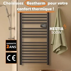 Bestherm Sèche-serviette électrique sans fluide 500W H.98xL54cm HESTIA noir* Sèche-Serviettes Mixte