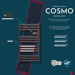 Thomson Sèche-serviette électrique sans fluide connecté WiFi 500W COSMO noir