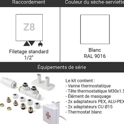 Matisere Sèche-serviette mixte blanc de 1150mm de haut et 600mm de large - 501 Watt - VIV1150/600KDZ8B* Sèche-Serviettes Mixte