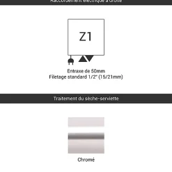 Matisere Sèche-serviette mixte chromé de 1580mm de haut / 700mm de large - 773 Watt - ALE1580/700Z1CRO* Sèche-Serviettes Mixte