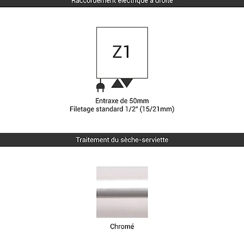 Matisere Sèche-serviette mixte chromé de 1580mm de haut / 700mm de large - 773 Watt - ALE1580/700Z1CRO* Sèche-Serviettes Mixte