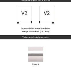 Matisere Sèche-serviette mixte chromé de 460mm de haut / 230mm de large - 86 Watt - MIK460/230V2CRO* Sèche-Serviettes Mixte
