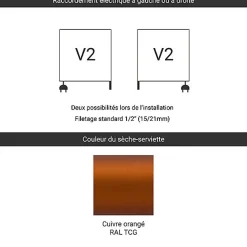 Matisere Sèche-serviette mixte cuivré de 1280mm de haut et 200mm de large - 251 Watt - EAS1280/200V2TCG* Sèche-Serviettes Mixte
