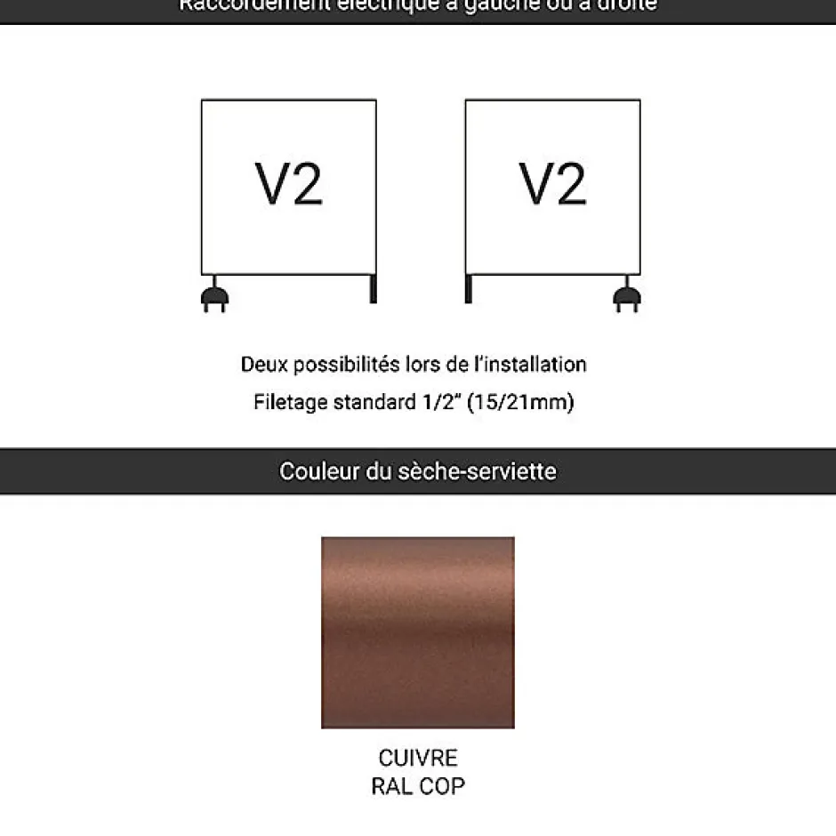 Matisere Sèche-serviette mixte cuivre de 1149mm de haut et 600mm de large - 555 Watt - JAD1149/600V2COP* Sèche-Serviettes Mixte