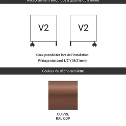Matisere Sèche-serviette mixte cuivré de 960mm de haut et 200mm de large - 187 Watt - EAS960/200V2COP