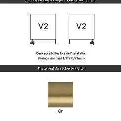 Matisere Sèche-serviette mixte doré de 900mm de haut et 500mm de large - 394 Watt - LEN900/500V2BRA