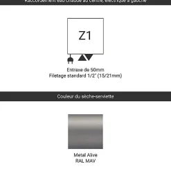 Matisere Sèche-serviette mixte gris de 1460mm de haut et 230mm de large - 367 Watt - MIK1460/230Z1MAV* Sèche-Serviettes Mixte