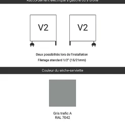 Matisere Sèche-serviette mixte gris de 820mm de haut et 500mm de large - 406 Watt - LIM820/500V27042