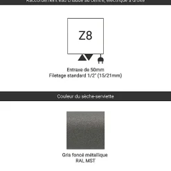 Matisere Sèche-serviette mixte gris de 1260mm de haut et 500mm de large - 503 Watt - BON1260/500Z8MST