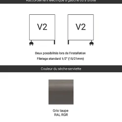 Matisere Sèche-serviette mixte gris de 900mm de haut et 580mm de large - 438 Watt - FIO900/580V2RGR* Sèche-Serviettes Mixte