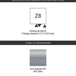 Matisere Sèche-serviette mixte gris de 1470mm de haut et 600mm de large - 622 Watt - VIP1470/600Z8SMA* Sèche-Serviettes Mixte