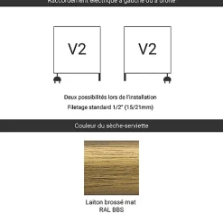 Matisere Sèche-serviette mixte Laiton brossé de 800mm de haut / 504 mm large - 147 Watt - RET800/504V2BBS