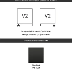 Matisere Sèche-serviette mixte noir - (HxL) 670x300 mm - 200 Watt - 185 Watt - VIV670-300V2N