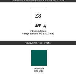 Matisere Sèche-serviette mixte vert de 960mm de haut et 500mm de large - 351 Watt - SIM960/500Z86026* Sèche-Serviettes Mixte