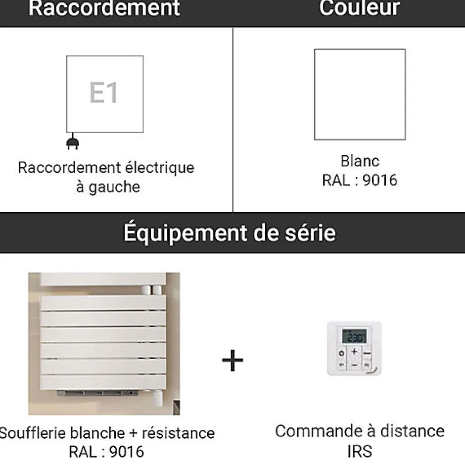 Matisere Sèche-serviette soufflant blanc de 874mm de haut - 550mm de large - 1000 Watt - ROFEL-09-55/IFS/B* Sèche-Serviettes Soufflant