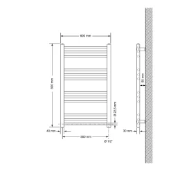 Luxebath Sèche-Serviettes Design Sahara - 600 x 800 mm - Anthracite - Connexion Latéral - Forme Droite - avec Kit Montage Mural