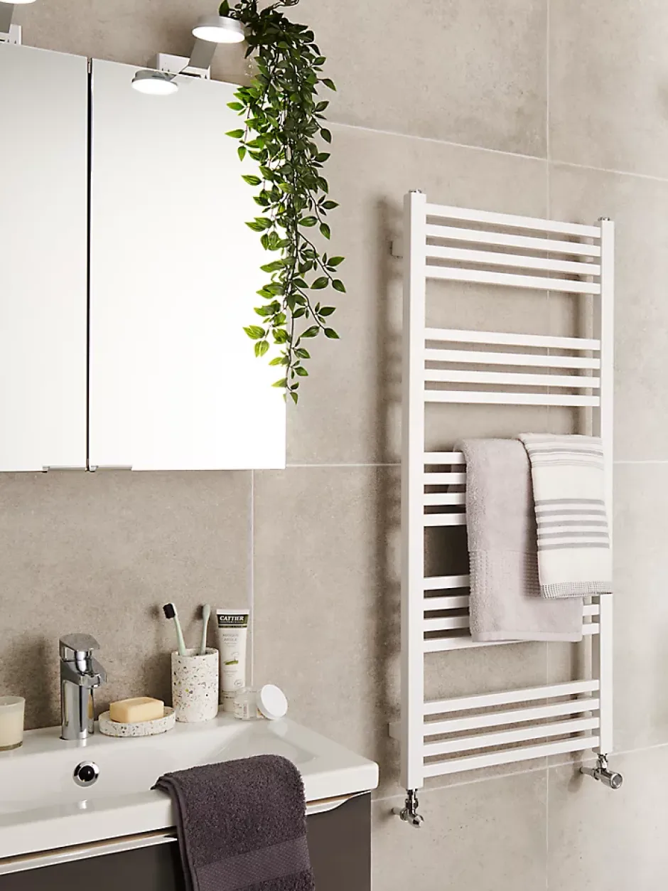 GoodHome Sèche-serviettes eau chaude en acier Duala blanc 20 barres - 438 W* Sèche-Serviettes Eau Chaude