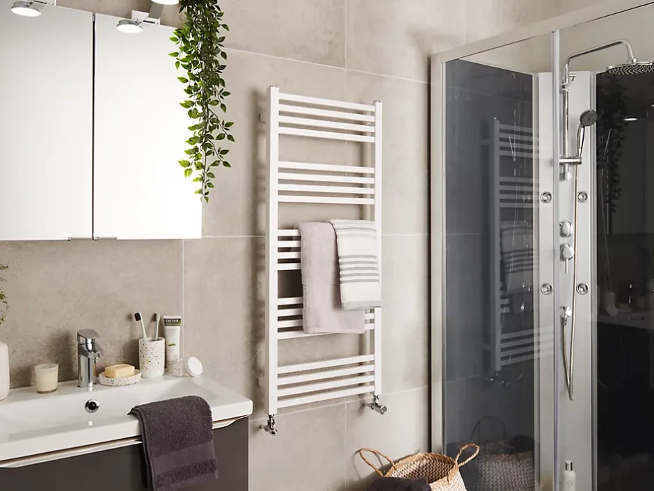 GoodHome Sèche-serviettes eau chaude en acier Duala blanc 20 barres - 438 W* Sèche-Serviettes Eau Chaude