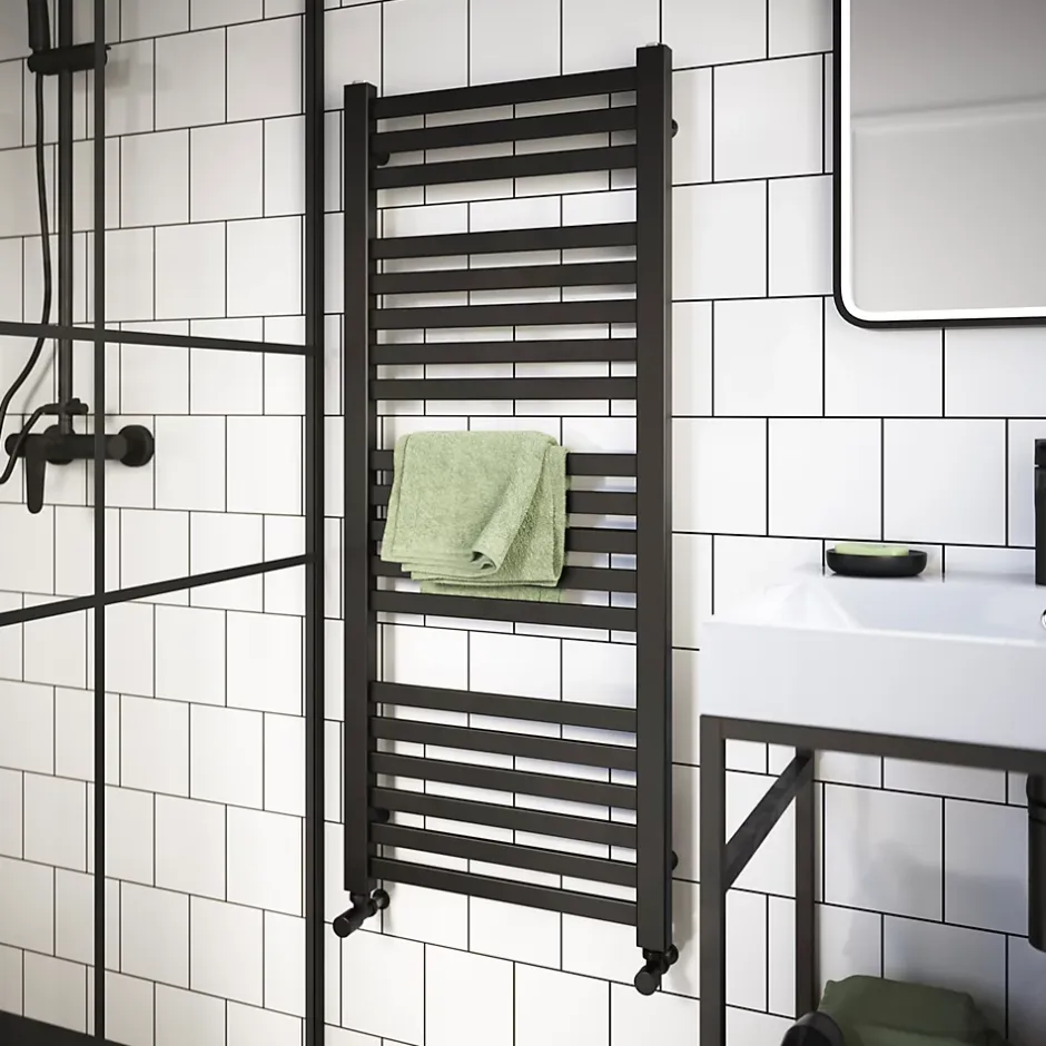 GoodHome Sèche-serviettes eau chaude en acier Aspley argent 485W* Sèche-Serviettes Eau Chaude