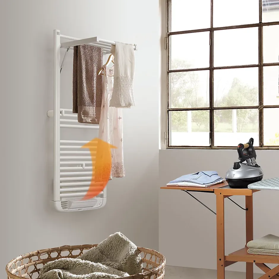 Deltacalor Sèche-serviettes électrique à inertie fluide Stendino 750W + soufflerie 1000W blanc* Sèche-Serviettes Soufflant