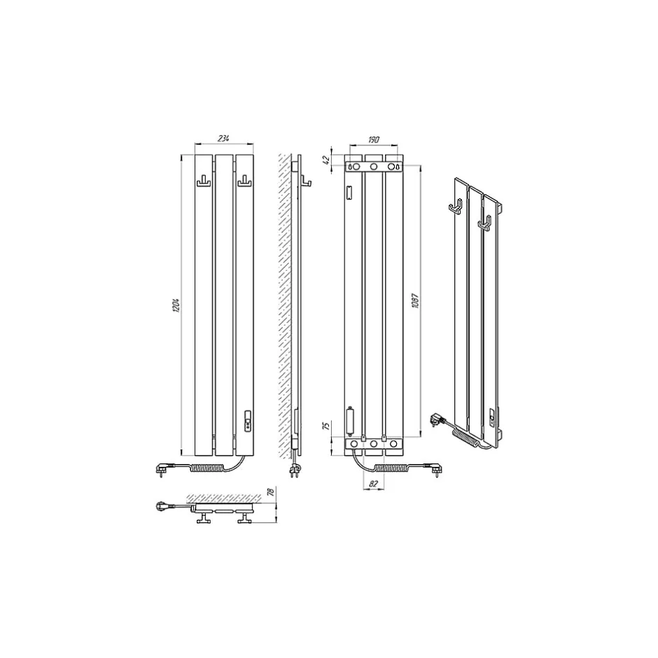 Laris Sèche-serviettes électrique BOSTON 230x1200 avec minuterie ECO, 180W, Noir* Sèche-Serviettes Électrique