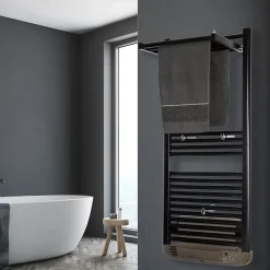 Deltacalor Sèche-serviettes électrique à inertie fluide Stendino 750W + soufflerie 1000W noir* Sèche-Serviettes Soufflant