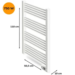 HJM Sèche-serviettes électrique à inertie sèche , 750 W, Noor, Blanc