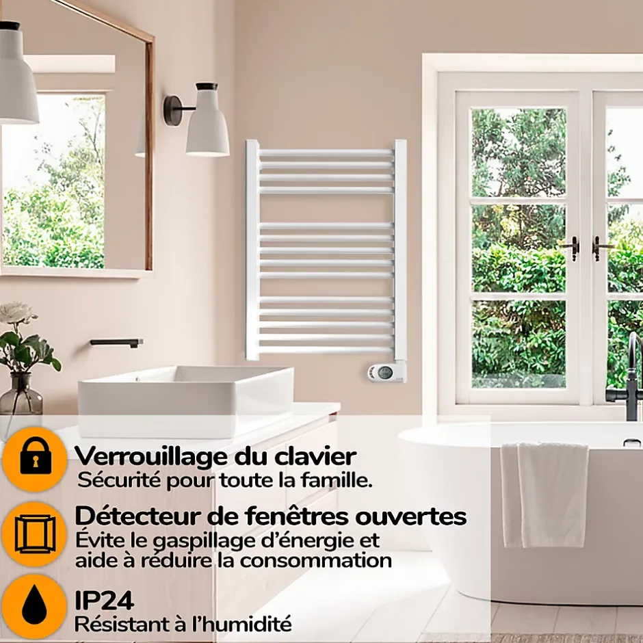 HJM Sèche-serviettes électrique à inertie sèche , 750 W, Noor, Blanc