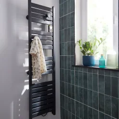 Sauter Sèche-serviettes électrique à inertie fluide Kelud Slim gris 500W + soufflerie 1000W* Sèche-Serviettes Soufflant