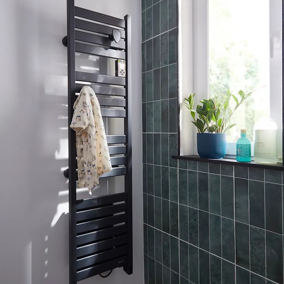 Sauter Sèche-serviettes électrique à inertie fluide Kelud Slim gris 500W + soufflerie 1000W* Sèche-Serviettes Soufflant