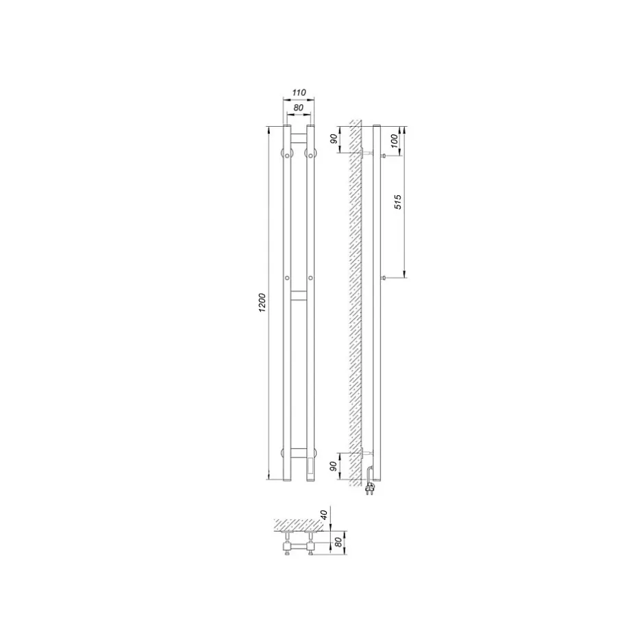 Laris Sèche-serviettes électrique DUET 80x1200 avec minuterie ECO, 80W, Noir