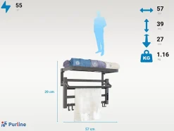 Pureline Sèche-serviettes électrique avec étagère gris anthracite 55W