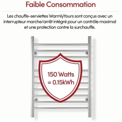 WarmlyYours Sèche-serviettes électrique chrome 150W , Dimensions: 81.2cm x 60 cm