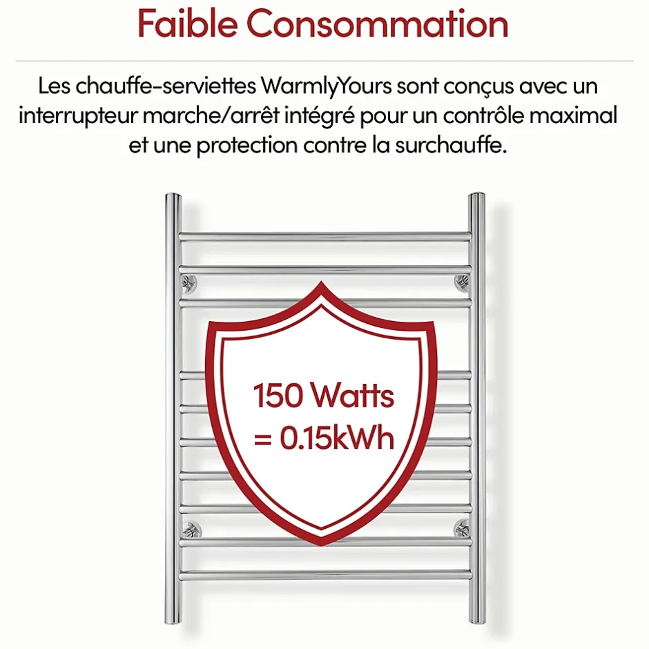 WarmlyYours Sèche-serviettes électrique chrome 150W , Dimensions: 81.2cm x 60 cm