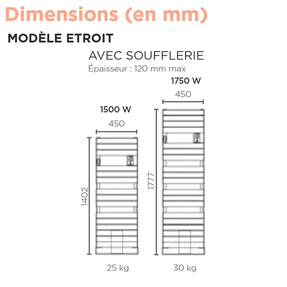 Thermor Sèche-serviettes Riviera 2 étroit avec soufflerie 1500W noir carbone - - 498258* Sèche-Serviettes Soufflant