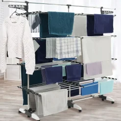 IDMarket Séchoir à linge 60 M SUPRA XXL gris/blanc 4 niveaux + barre télescopique* Etendoir À Linge