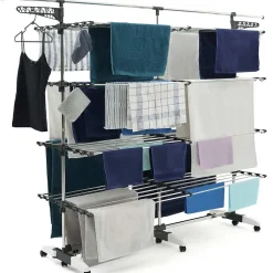 IDMarket Séchoir à linge 60 M SUPRA XXL gris/blanc 4 niveaux + barre télescopique* Etendoir À Linge