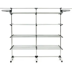 IDMarket Séchoir à linge 60 M SUPRA XXL gris/blanc 4 niveaux + barre télescopique* Etendoir À Linge