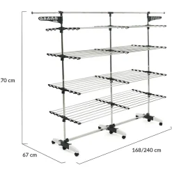 IDMarket Séchoir à linge 60 M SUPRA XXL gris/blanc 4 niveaux + barre télescopique* Etendoir À Linge