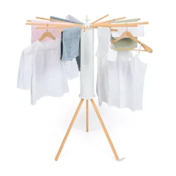 IDMarket Séchoir à linge à rayons rotatif et pliable capacité 21M blanc et bois