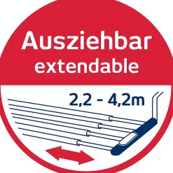 Leifheit Séchoir à linge à suspendre 4,2 m, étendoir alu avec barres extensibles, Quartett 42 Extensible Aluminium
