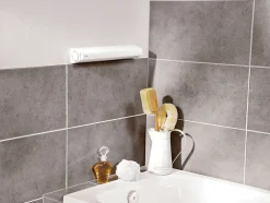 Leifheit Séchoir à linge mural 21 m d'étendage, 5 fils, enrouleur automatique, blanc, Rollfix 210 Longline* Etendoir À Linge